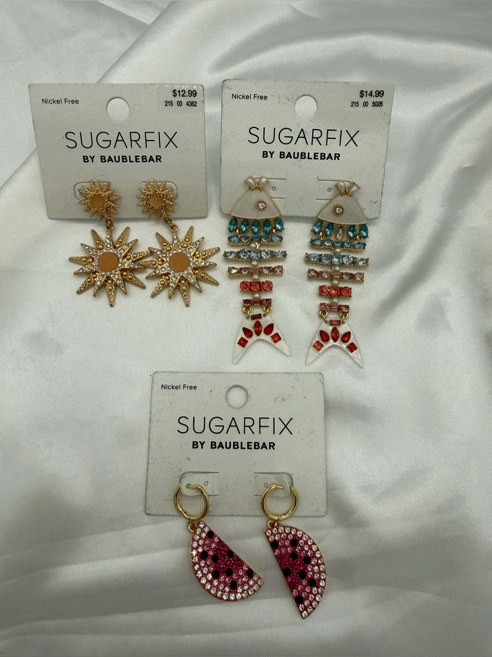 3 Pairs Baublebar Earrings Fish Watermelon Sunburst